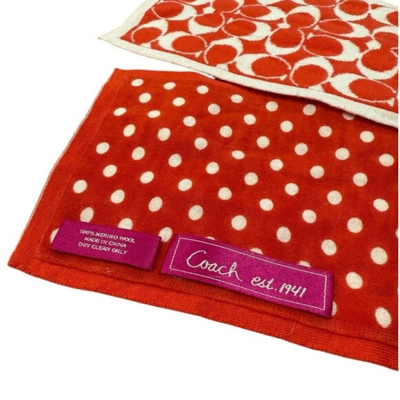 Coach Red & White Wool Scarf F82165, 100% Merino Wool "C" Logo Scarf, Winter - Picture 4 of 4